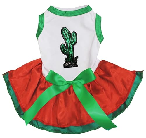 Petitebelle Kaktus-Kleid mit Pailletten für Welpen (Weiß/Rot-Grün, XL) von Petitebelle