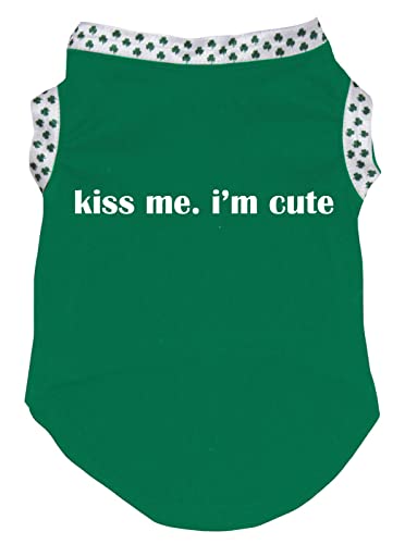 Petitebelle Kiss Me I'm Cute Puppy Hunde-Shirt (grün/klee gesäumt, Größe L) von Petitebelle