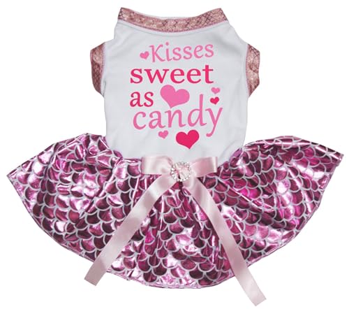 Petitebelle Kisses Sweet As Candy Hundekleid für Welpen, weiß/rosa Meerjungfrau, Größe XL von Petitebelle