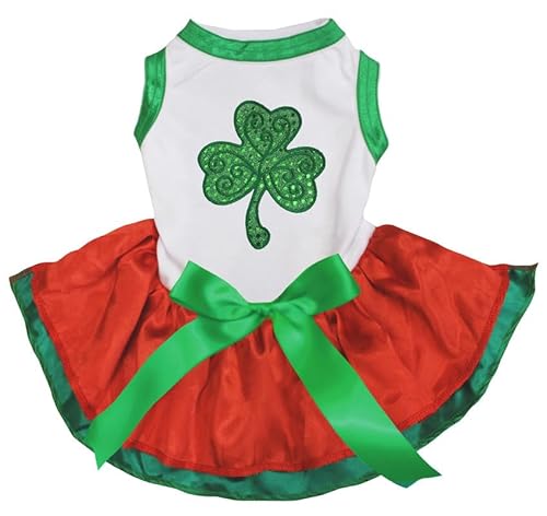 Petitebelle Kleeblatt-Hundekleid mit Pailletten, Grün (Weiß/Rotgrün, Größe M) von Petitebelle