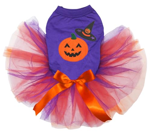 Petitebelle Kürbis-Hexen-Hundekleid für Welpen, Violett/Orange-Violett, Größe L von Petitebelle