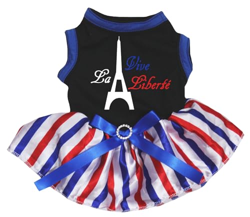 Petitebelle La Vive Liberte Hundekleid für Welpen, Eiffelturm, Schwarz/Streifen, Größe XL Petitebelle La Vive Liberte Hundekleid für Welpen, Eiffelturm, Schwarz/Streifen, Größe XL von Petitebelle