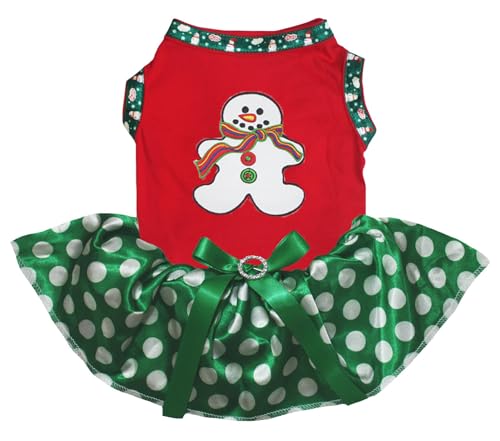 Petitebelle Lebkuchen-Schneemann-Welpenkleid, Rot/Grüne Punkte, Größe XL Petitebelle Lebkuchen-Schneemann-Welpenkleid, Rot/Grüne Punkte, Größe XL von Petitebelle