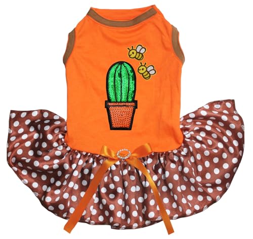 Petitebelle Little Bees & Cactus Welpenkleid für Welpen, Orange/Braun gepunktet, Größe XXXL von Petitebelle