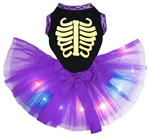 Petitebelle Luminous Skeleton Hundekleid für Welpen, Schwarz/Violett, Größe XXXL von Petitebelle