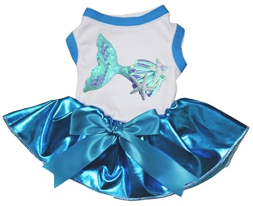 Petitebelle Meerjungfrauenschwanz, Seesternmuschel, Welpen-Hundekleid, Weiß/Pfauenblau, Größe XS Petitebelle Meerjungfrauenschwanz, Seesternmuschel, Welpen-Hundekleid, Weiß/Pfauenblau, Größe XS von Petitebelle