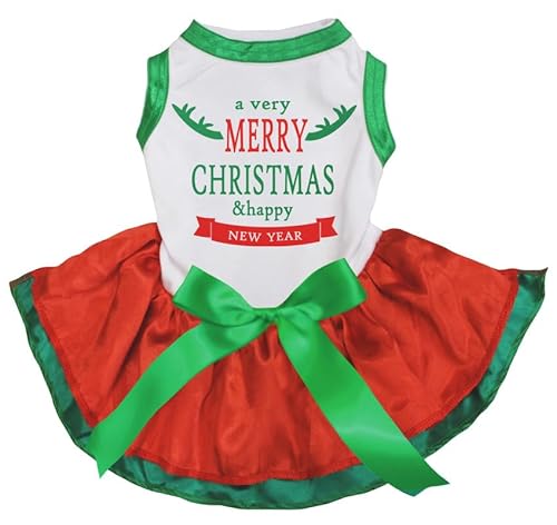 Petitebelle Merry Christmas & Happy New Year Rentier-Welpen-Hundekleid (Weiß/Rotgrün, XX-Large) von Petitebelle