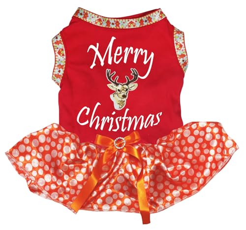 Petitebelle Merry Deer Weihnachtskleid für Welpen, Orange/Punkte, Größe XXXL von Petitebelle