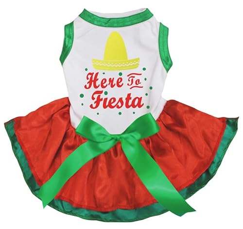 Petitebelle Mexican Hat Here to Fiesta Welpen-Hundekleid, Weiß/Rotgrün, Größe S von Petitebelle