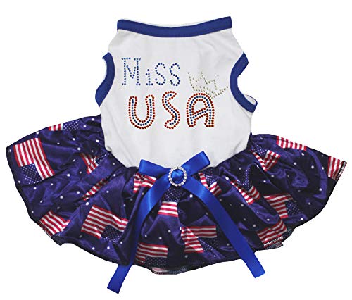 Petitebelle Miss USA Hundekleid mit Strasssteinen (Weiß/US-Flaggen, XXXL) von Petitebelle