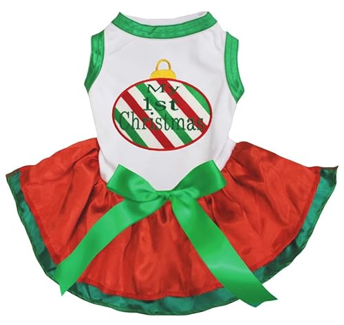 Petitebelle My 1st Christmas Decoration Puppy Dress (White/Red Green, X-Small) von Petitebelle