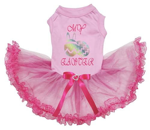 Petitebelle My Bunny Eggs Oster-Welpen-Hundekleid (Rosa/Rosa Spitze, Größe XS) von Petitebelle