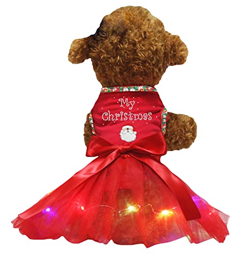 Petitebelle My Christmas Weihnachtsmann-Kleid, für Welpen, Rot/Rot, LED, Größe M (US) von Petitebelle