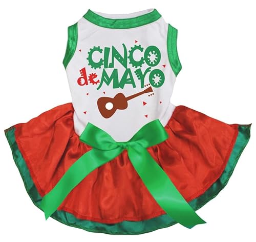Petitebelle My Cinco De Mayo Hundekleid mit Gitarre, Weiß/Rotgrün, Größe XL von Petitebelle