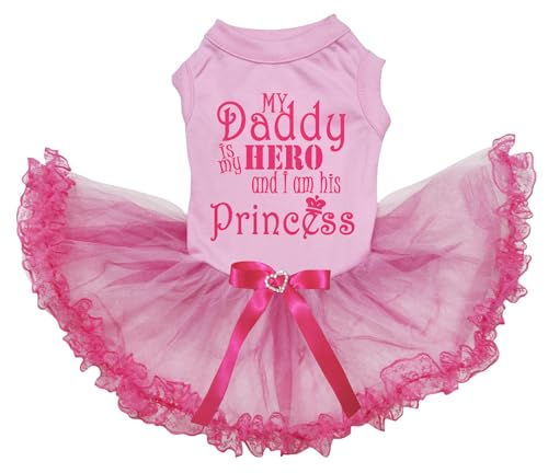 Petitebelle My Daddy Is My Hero And I Am His Princess Welpen-Hundekleid (Rosa/Rosa Spitze, Größe M) von Petitebelle