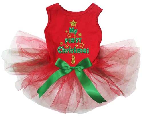 Petitebelle My First Christmas Tree Hundekleid für Welpen, Rot/Rot, Größe S von Petitebelle