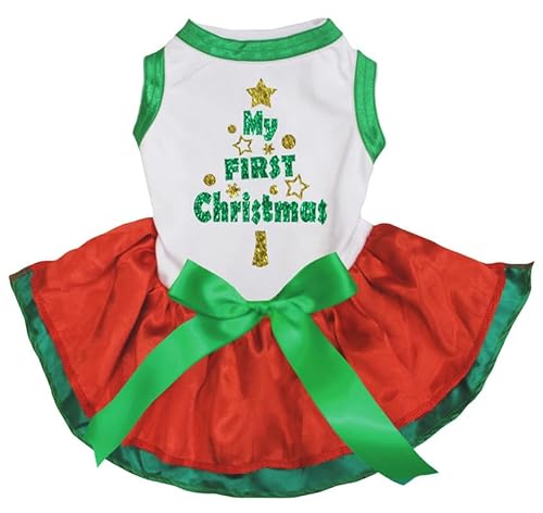 Petitebelle My First Christmas Tree Puppy Dog Dress (weiß/rot grün, XXXL) von Petitebelle