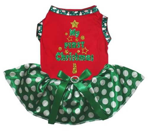 Petitebelle My First Christmas Tree Welpenkleid für Welpen, Rot / Grün gepunktet, Größe XXXL von Petitebelle