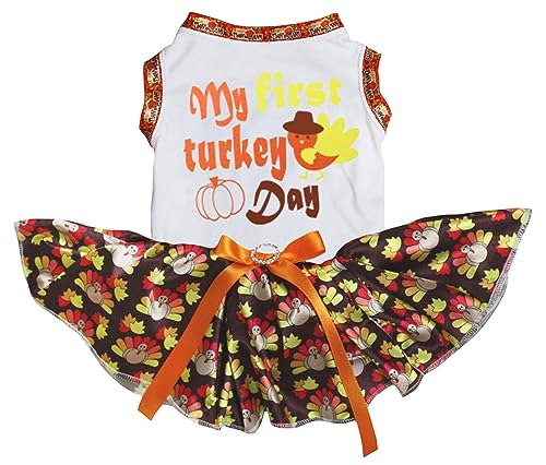 Petitebelle My First Turkey Day Hundekleid für Welpen, Weiß/Braun, Größe XS Petitebelle My First Turkey Day Hundekleid für Welpen, Weiß/Braun, Größe XS von Petitebelle