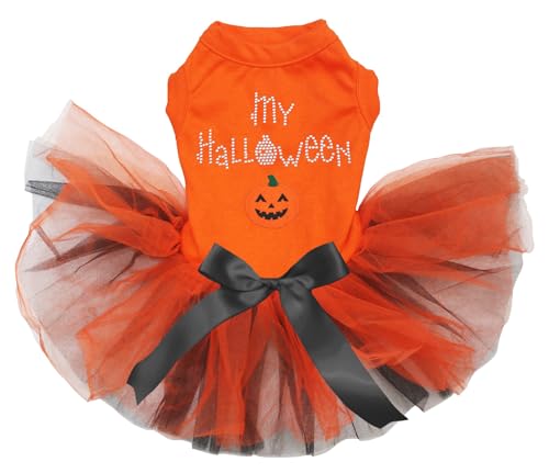 Petitebelle My Halloween Kürbis-Hundekleid für Welpen, Orange/Orange, Schwarz, Größe L von Petitebelle