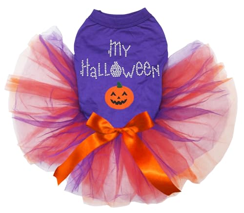 Petitebelle My Halloween Kürbis Welpenkleid für Welpen, Violett/Orange-Violett, Größe L von Petitebelle