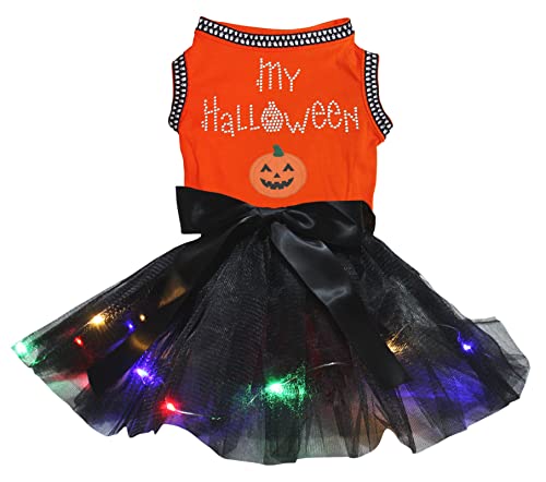 Petitebelle My Halloween Pumpkin Hundekleid für Welpen, orange/schwarze LED, Größe XXL von Petitebelle