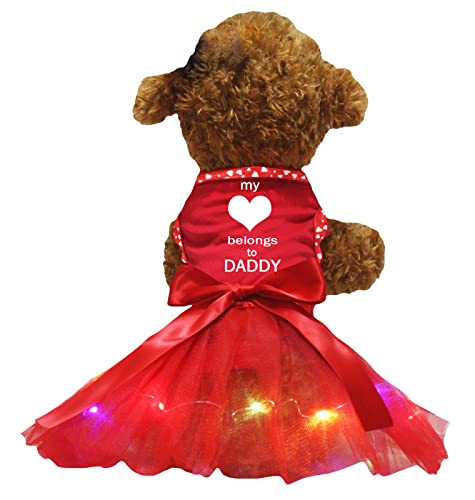 Petitebelle My Heart Belongs to Daddy Hundekleid für Welpen, Rot/Rot, Größe L von Petitebelle