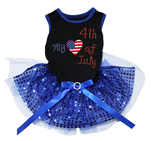 Petitebelle My USA Heart 4. Juli Welpen-Hundekleid (Schwarz/Blaue Pailletten, XXXL) von Petitebelle