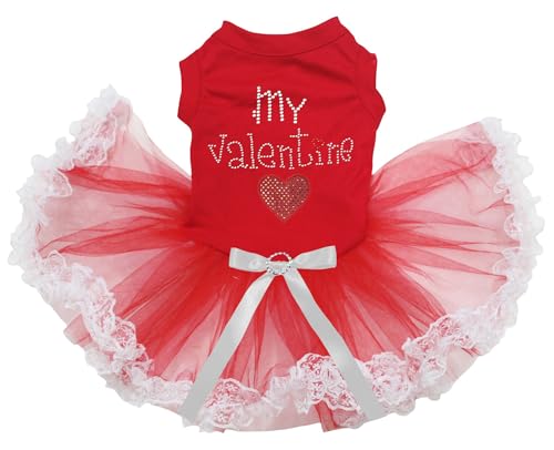 Petitebelle My Valentine Hundekleid mit Herzmotiv, Rot/Rot/Weiß, Spitze, Größe M von Petitebelle