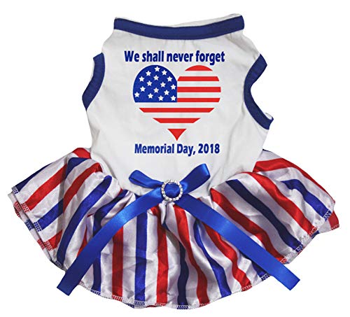 Petitebelle Never Forget Memorial Day USA Heart Puppy Dog Dress (Weiß/Streifen, XX-Large) von Petitebelle