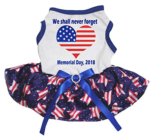 Petitebelle Never Forget Memorial Day USA Heart Puppy Dog Dress (White/Red White Stars, XXX-Large) von Petitebelle