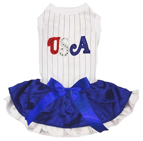 Petitebelle Pailletten USA Welpenkleid (Streifen/Blau-Weiß, XS) von Petitebelle
