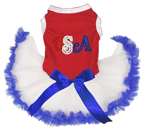 Petitebelle Pailletten USA Welpenkleid für Welpen, Rot/Weiß/Blau, Größe XS von Petitebelle
