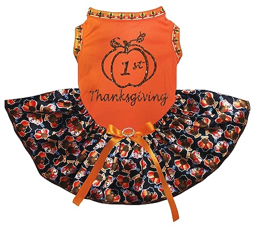 Petitebelle Pumpkin My 1st Thanksgiving Hundekleid für Welpen, Orange / Baby Truthahn, Größe S Petitebelle Pumpkin My 1st Thanksgiving Hundekleid für Welpen, Orange / Baby Truthahn, Größe S von Petitebelle