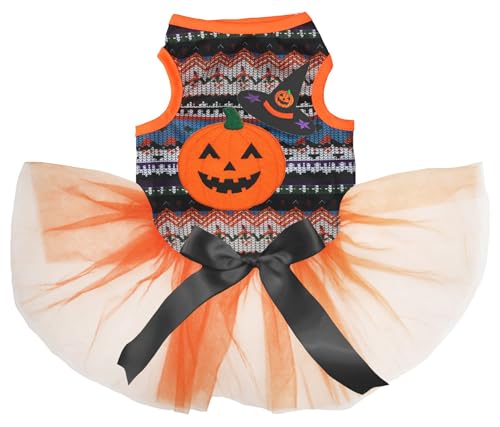 Petitebelle Pumpkin Witch Welpenkleid für Welpen, Geometrie/Orange, Größe XXL von Petitebelle