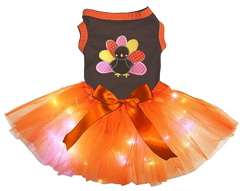 Petitebelle Rainbow Turkey Welpenkleid für Welpen, Braun / Orange, LED, Größe XXL von Petitebelle