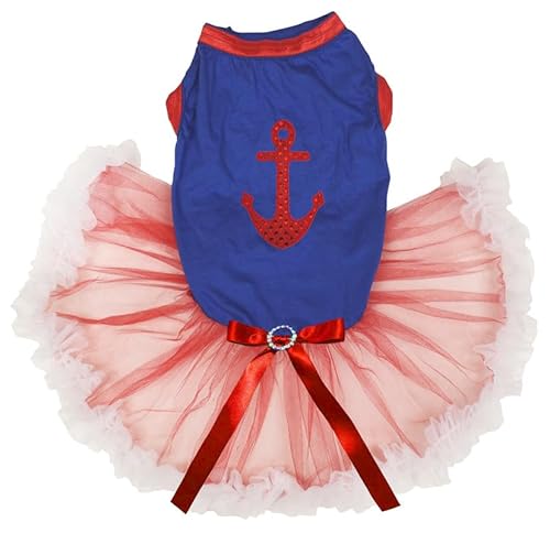 Petitebelle Red Anchor Hundekleid für Welpen, Blau / Rot / Weiß, Größe XS von Petitebelle