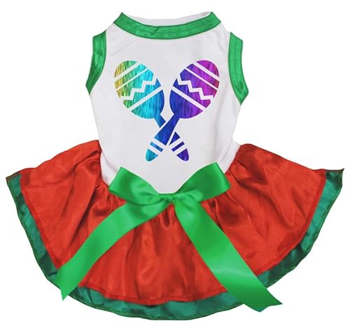 Petitebelle Regenbogen Maracas Welpe Hund Kleid (Weiß/Rot Grün, XXX-Large) von Petitebelle