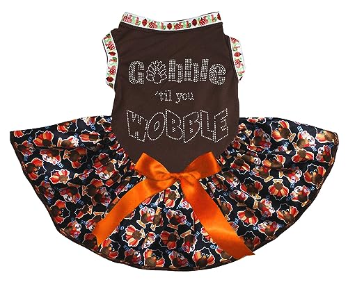 Petitebelle Rhinestones Gobble Til You Wobble Welpen-Hundekleid (Braun/Baby Truthahn, Größe XS) von Petitebelle