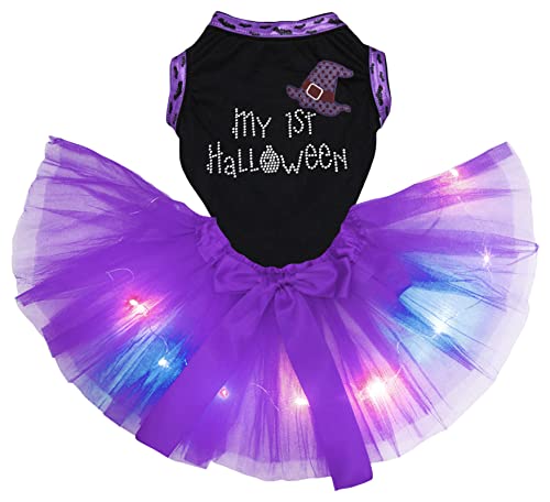 Petitebelle Rhinestones My 1st Halloween Hexe Hundekleid (Schwarz/Violett, LED, XXX-Large) von Petitebelle
