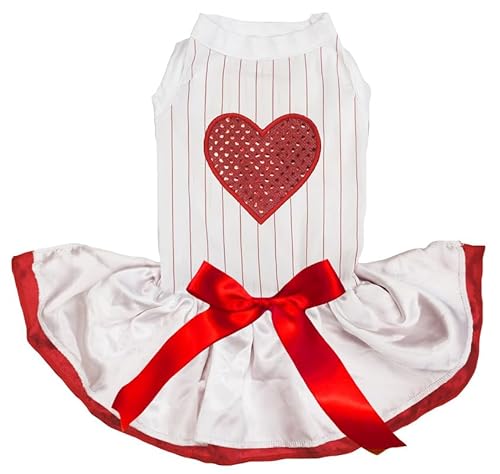 Petitebelle Rot Pailletten Herz Welpen Hund Kleid (Streifen/Weiß Rot, XXXL) von Petitebelle