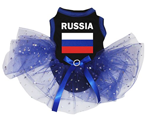Petitebelle Russland & Flagge Schwarz Baumwolle Shirt Blau Sterne Tutu Puppy Hund Kleid von Petitebelle