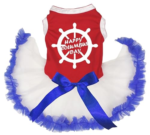 Petitebelle Ship Rudder Happy Columbus Day Welpen-Hundekleid (Rot/Weiß/Blau, XXXL) von Petitebelle