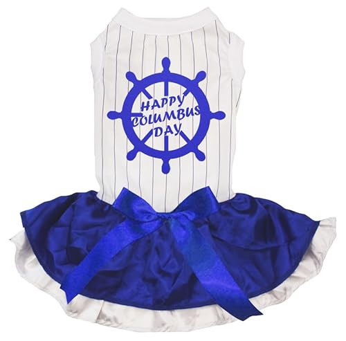 Petitebelle Ship Rudder Happy Columbus Day Welpen-Hundekleid (Streifen/Blau-Weiß, Größe XL) von Petitebelle