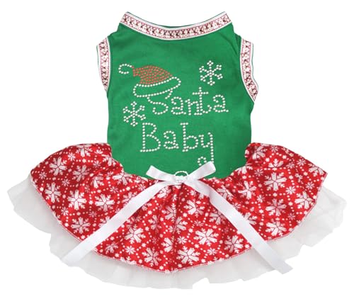 Petitebelle Strass-Weihnachtsmann-Baby-Welpen-Hundekleid (Grün/Schneeflocken, Größe XXL) von Petitebelle