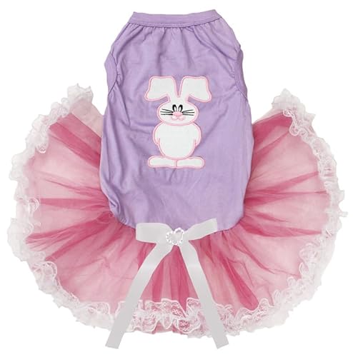 Petitebelle Süßes weißes Hasen-Hundekleid (Lavendel/Pinke Spitze, Größe XX-Large) von Petitebelle