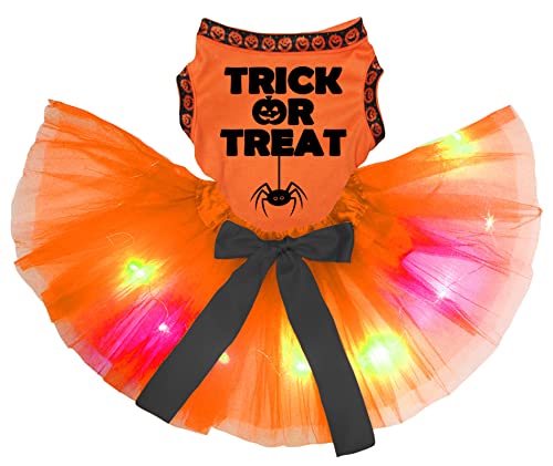 Petitebelle Trick Or Treat Spinnen-Hundekleid, Orange/Orange LED, Größe XXL von Petitebelle