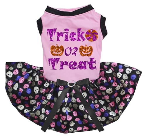 Petitebelle Trick or Treat Kürbis-Welpen-Hundekleid (Rosa/Regenbogen-Totenkopf, Größe XS) von Petitebelle