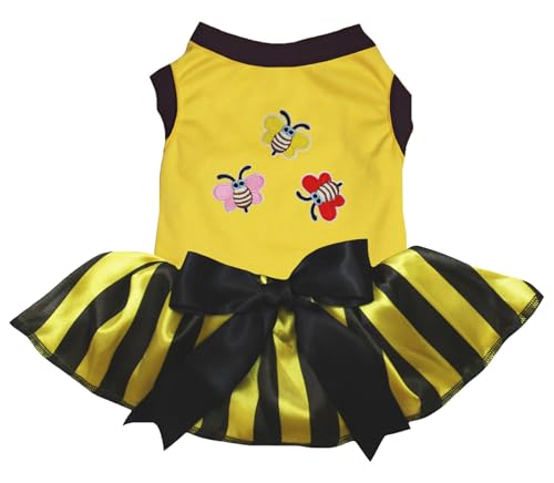 Petitebelle Triple Little Bees Hundekleid für Welpen, Gelb/Streifen, Größe XXL von Petitebelle