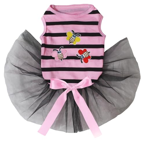 Petitebelle Triple Little Bees Hundekleid für Welpen, Rosa gestreift / Schwarz, Größe XXL von Petitebelle